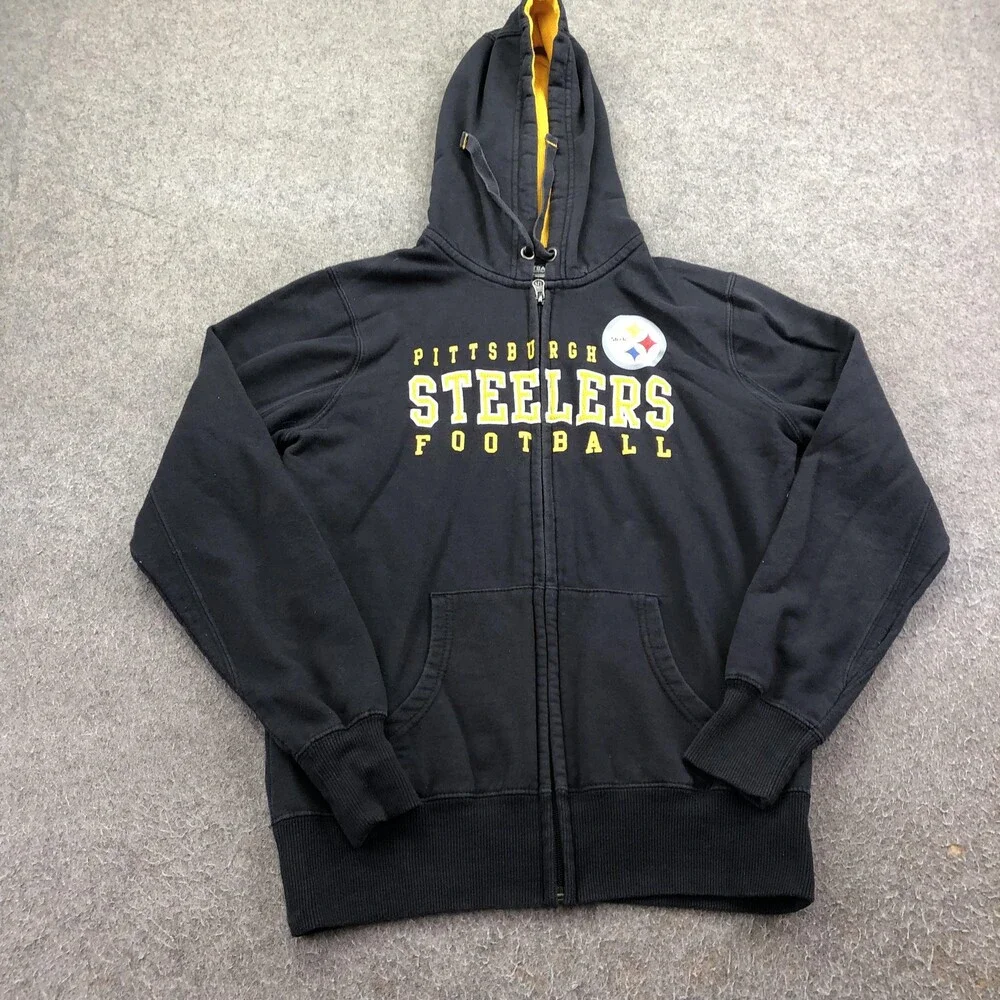 Pittsburgh Steelers Hoodie Womens Medium Black NFL Team Apparel Zip Sweatshirt